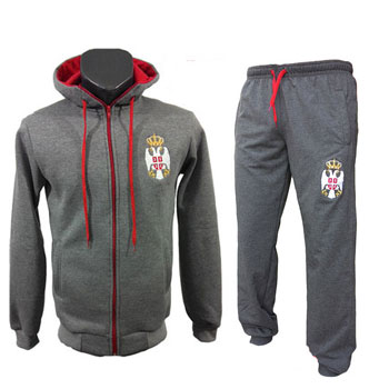 Grey tracksuit Serbia with embroided emblem