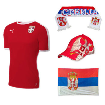 Fan set for WC - Puma jersey, scarf, cap and flag Serbia 1.5 x 1 m,
