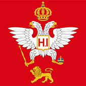 Saten flag Alaj-barjak Montenegro 100 cm x 100 cm - double with resamples