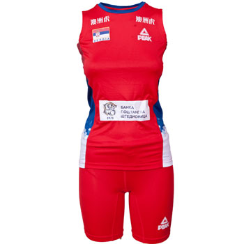 Peak women jersey and shorts of Serbia volleyball team in red color