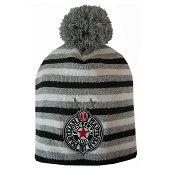 Kids winter cap striped with pom-pom FC Partizan 2427