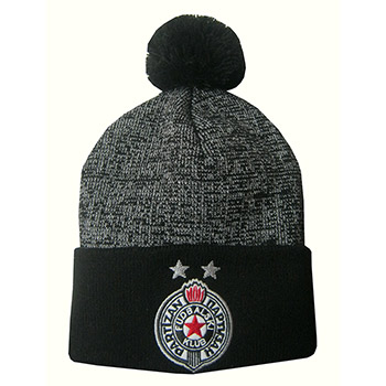 Melange gray winter cap with pom-pom FC Partizan 2868