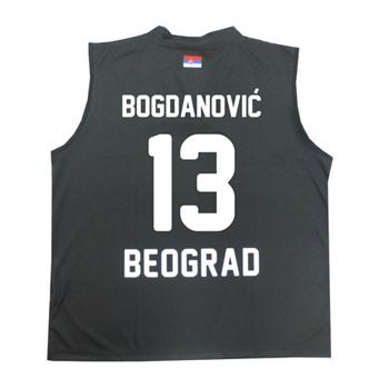 Crni dečiji komplet Bogdanović (replika dresa sa štampom + šorc) KK Partizan