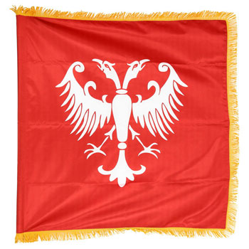 Crvena satenska zastava Grb Nemanjića 100 cm x 100 cm - dupla sa resama