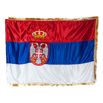 Satenska zastava Srbije 200 cm x 130 cm - dupla sa resama