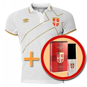 Komplet - beli fudbalski dres Srbije + parfem Orao