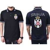 Polo majica Srbija sa vezenim grbom - crna