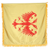 Žuta satenska zastava Grb Nemanjića 100 cm x 100 cm - dupla sa resama