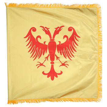 Žuta satenska zastava Grb Nemanjića 100 cm x 100 cm - dupla sa resama-1