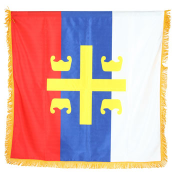 Satenska zastava Srbija 4S 100 cm x 100 cm - dupla sa resama-1