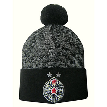 Melanž siva zimska kapa sa kićankom FK Partizan 2868 Melanž siva zimska kapa sa kićankom FK Partizan 2868