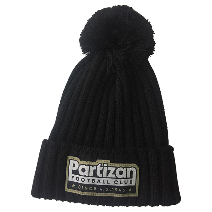 Black winter cap with pom-pom FC Partizan 4508